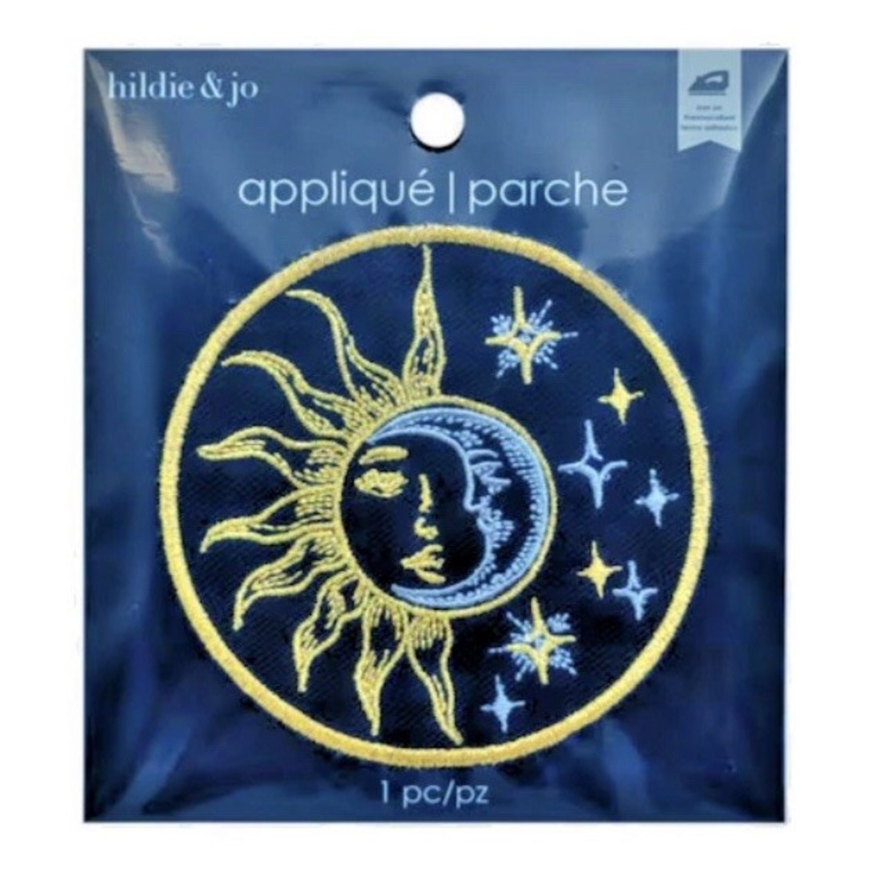 Sun & Moon Metallic Embroidered iron-on Patch 3" New